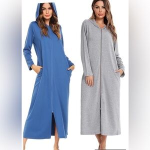 Blue and Gray Long MC Sleeve Zip-Up House Dresses